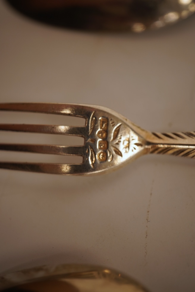 A small quantity of assorted mainly 19th century and later small flatware including teaspoons, coffee spoons and condiment spoons, various dates and makers, a Dutch? white metal spoon and a Victorian silver christening t